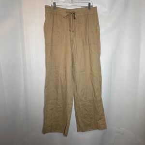 Lauren Ralph Lauren Linen Blend Wide Leg Drawstring Pants Khaki Size 10 Comfy